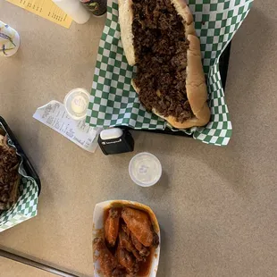 Teriyaki steaks sub with Boston style wings