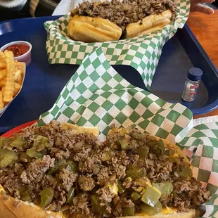 a tray of fries and a sandwich