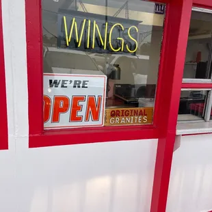 a sign in the window