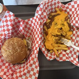 Bacon Cheeseburger and Chili Cheese Fries.