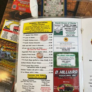 a menu for a restaurant