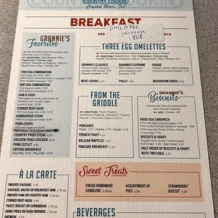 Breakfast menu