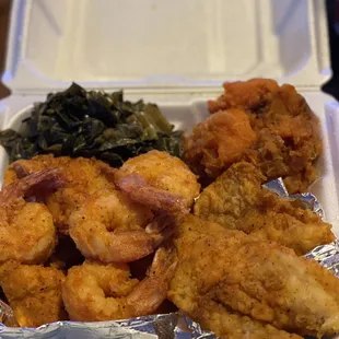 Fish &amp; Shrimp w/collards &amp; yams (10/27/23)