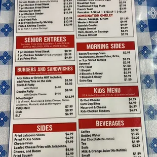 menu for breakfast and lunch