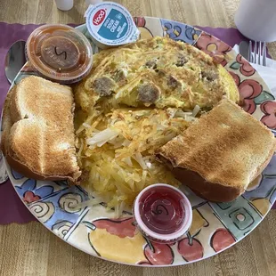 Spanish Omelet with sour dough toast (3 eggs)