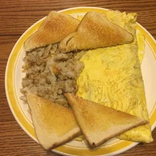 Start your morning with a Western Omlet with hash browns and toast.