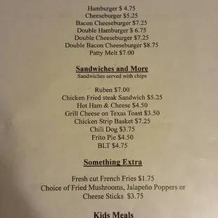 Lunch and supper menu.