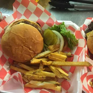 1/2 pound hand pattied burger with fries!