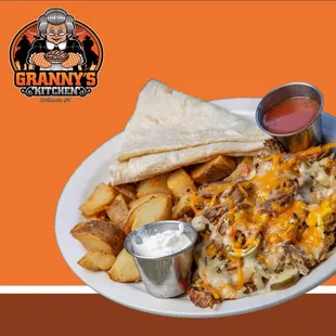 El Vaquero with side of tortilla and a side