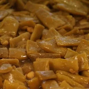 a close up of a mixture of food