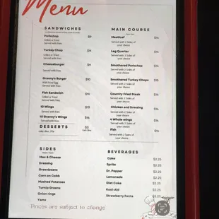 menu