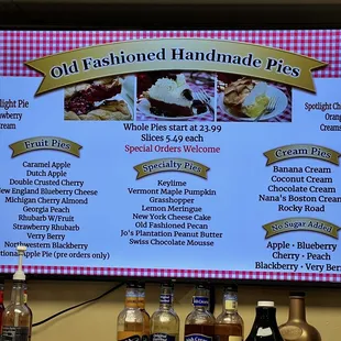 a menu for old fashioned handmade pies