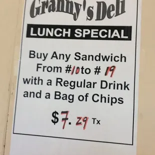 a sign for lunch special