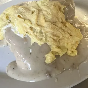 Biscuits and Gravy - eggs on top