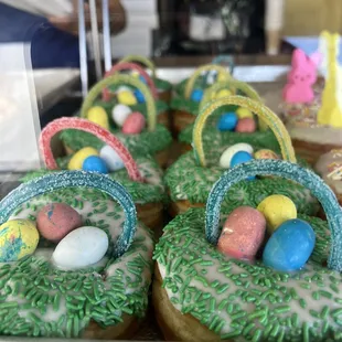 a variety of decorated donuts