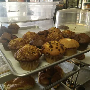 Banana nut,  chocolate chip,  cream cheese,  raisen bran and Blueberry muffina