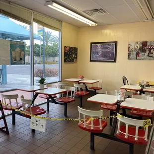 empty tables and chairs