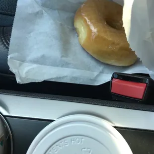 Glazed doughnut &amp; a hot chocolate
