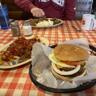 C Now that is a Cheese Burger  And some chili cheese fries