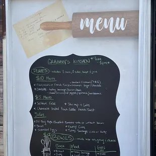 a menu on a chalkboard
