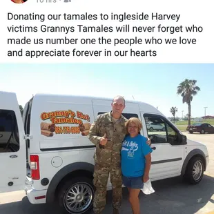 Granny's Hot Tamales makes me proud, it's overwhelming. Here she is giving a free dozen of tamales to a service member in Corpus Christi, Tx