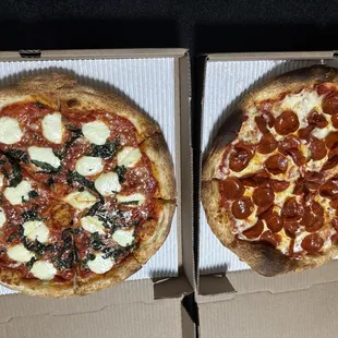 Pepperoni and Margarita pizzas