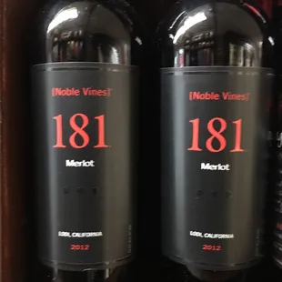 two bottles of wine on display