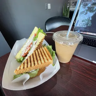 roasted jerk sandwich &amp; oat milk latte