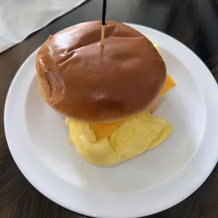 Egg &amp; cheese sandwich on brioche bun