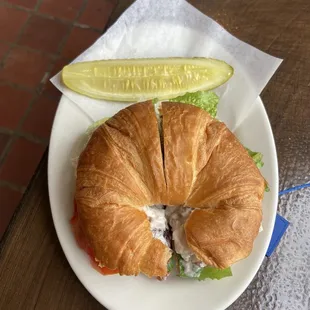 Chicken salad sandwich on a croissant