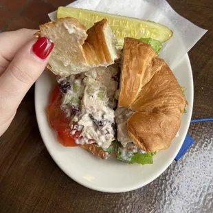 Chicken salad sandwich on a croissant