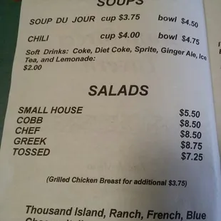 a menu for soups and salads