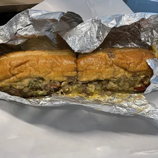a sandwich wrapped in foil