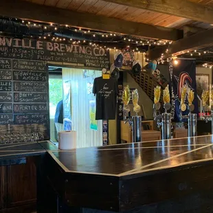 a bar with beer taps
