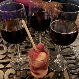 3 red wines and 1 sangria rose slush
