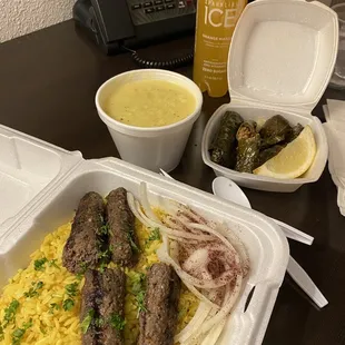 a meal in a styrofoam container