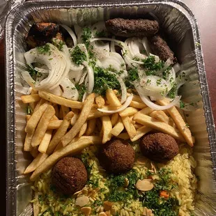 a tray full of food