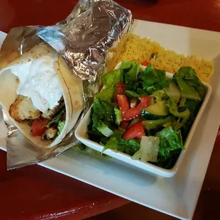 Pita, Salad and Rice at Grape Leaf Express