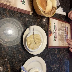 Bread, garlic, Baba Ghannooj