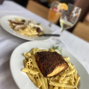 Blackened Halibut with Penne noodles -a side of Gorgonzola sauce  Blackened  Chicken Gorgonzola with Gorgonzola Penne noodles #2Die4