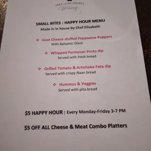 Happy hour menu