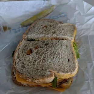 Corn rye bread and turkey.