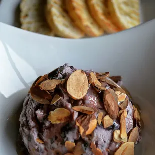 Cranberry goat cheese spread with fresh bread.