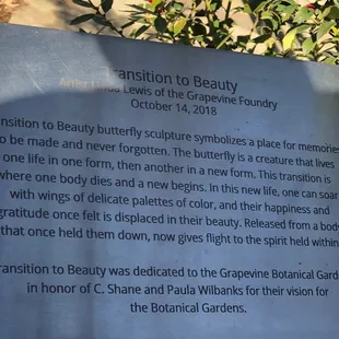 Transition to Beauty Butterfly Sculpture Marker
