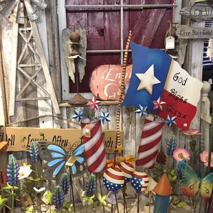 a display of patriotic decorations