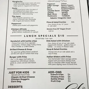 Pizza + Great Food Menu