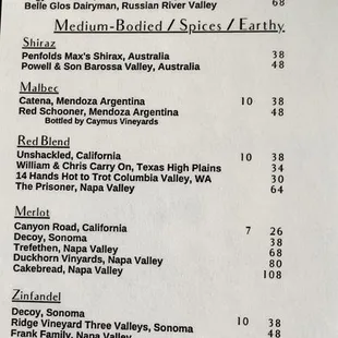 Wine Menu