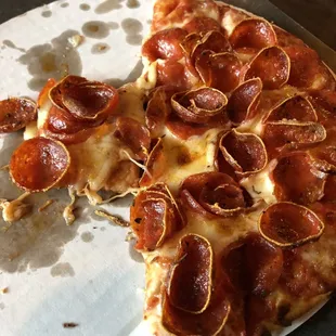 a slice of pepperoni pizza