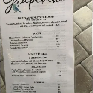 menu for grapevine