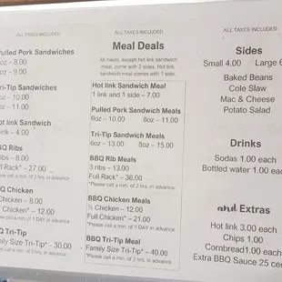 a menu for a meal